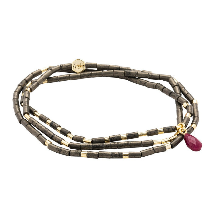 Teardrop Stone Wrap Pyrite /Fuchsia / Gold
