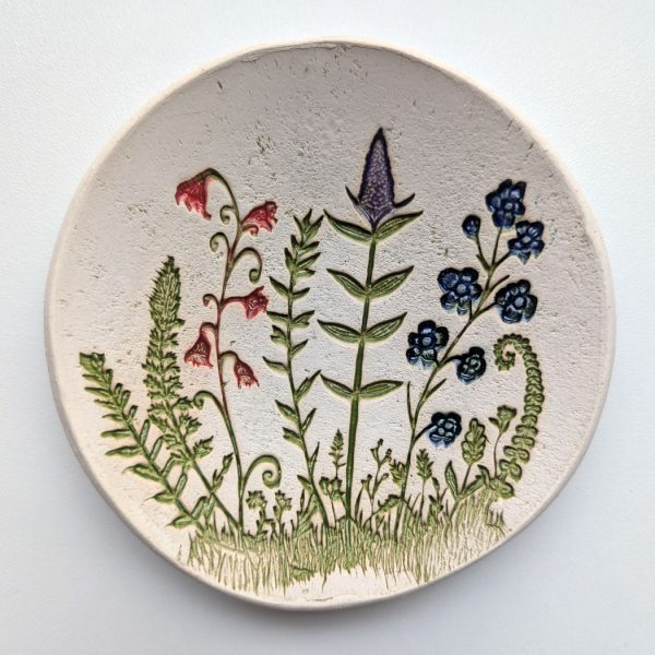 Pottery Dish Bowl Large - Wildflower Scene