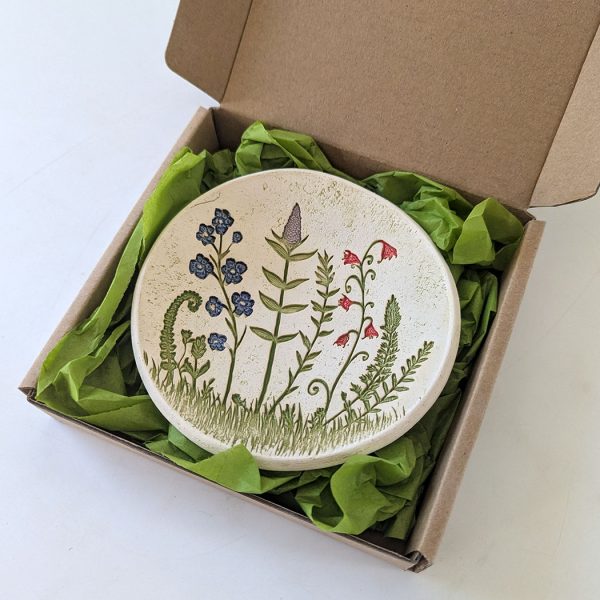 Pottery Dish Bowl Large - Wildflower Scene