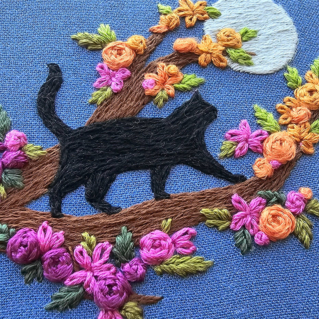 Mini Black Cat & Full Moon Hand Embroidery Kit