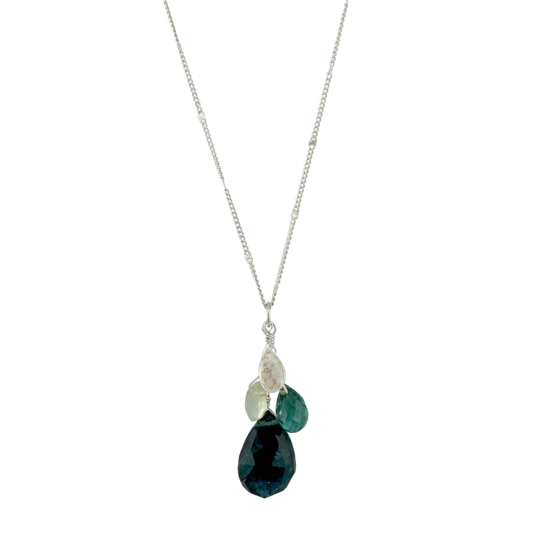 Kyanite, prehnite, quartz, & moonstone cluster necklace Silver