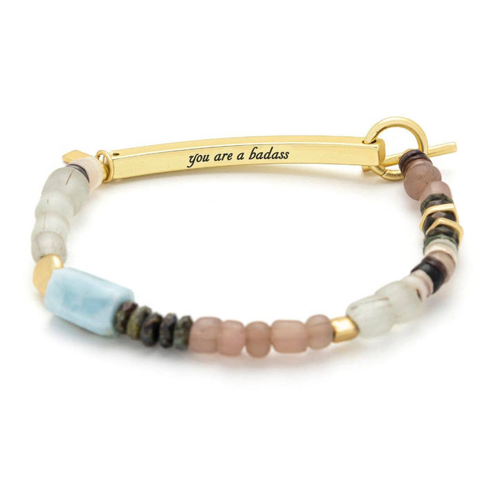 Badass Hidden Message Bracelet Larimar + Gold