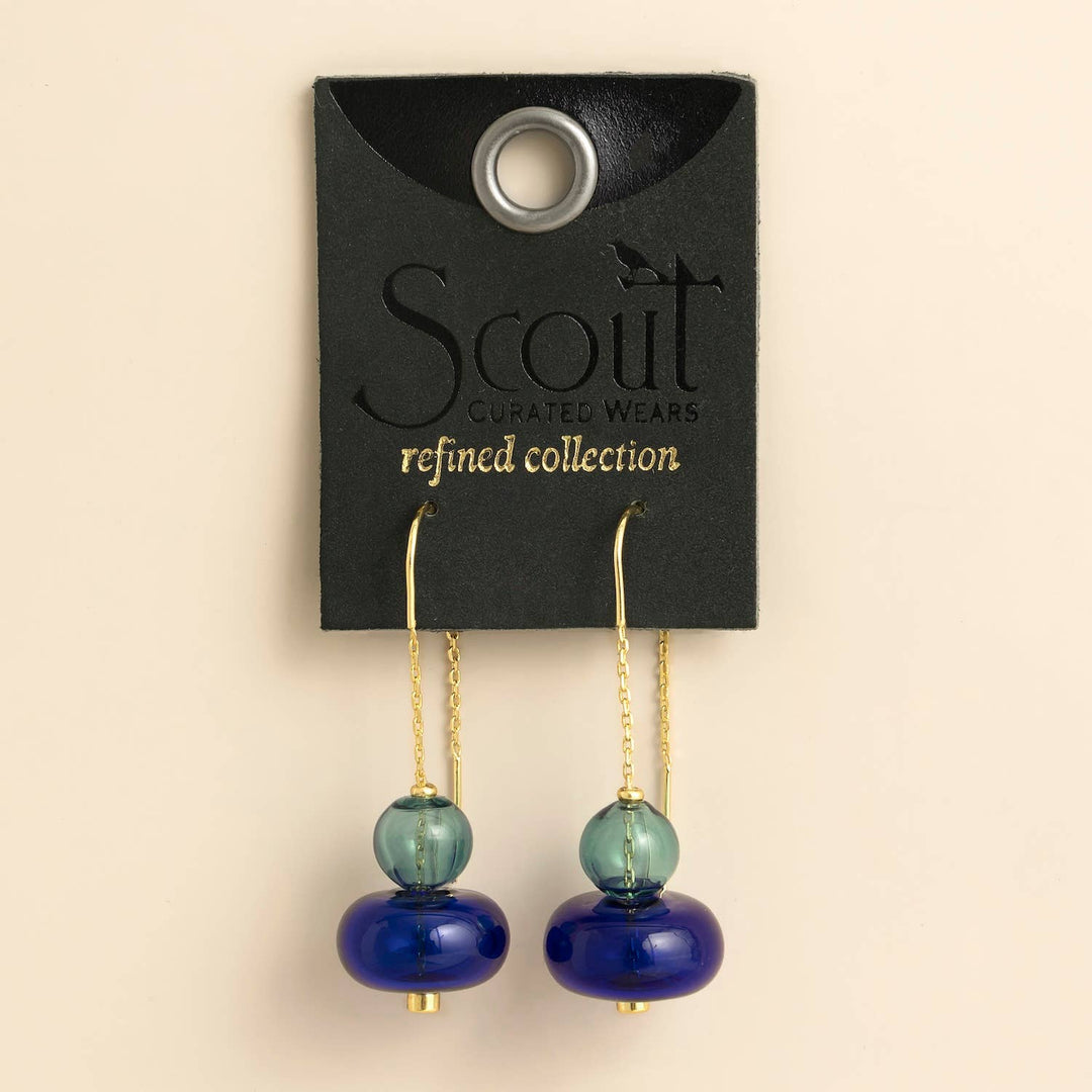 Teal + Blue + Gold Refined Glass Stacked Threader Earrings