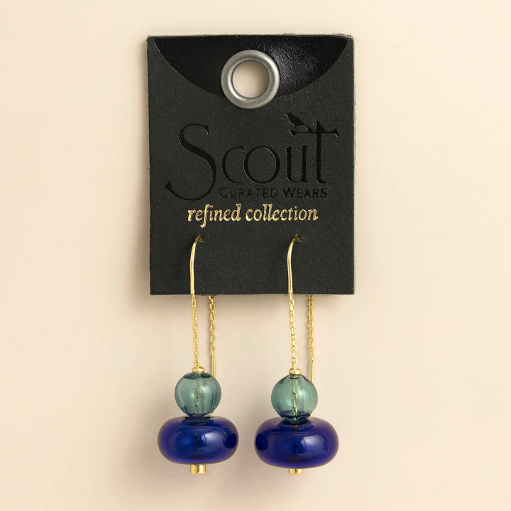 Teal + Blue + Gold Refined Glass Stacked Threader Earrings
