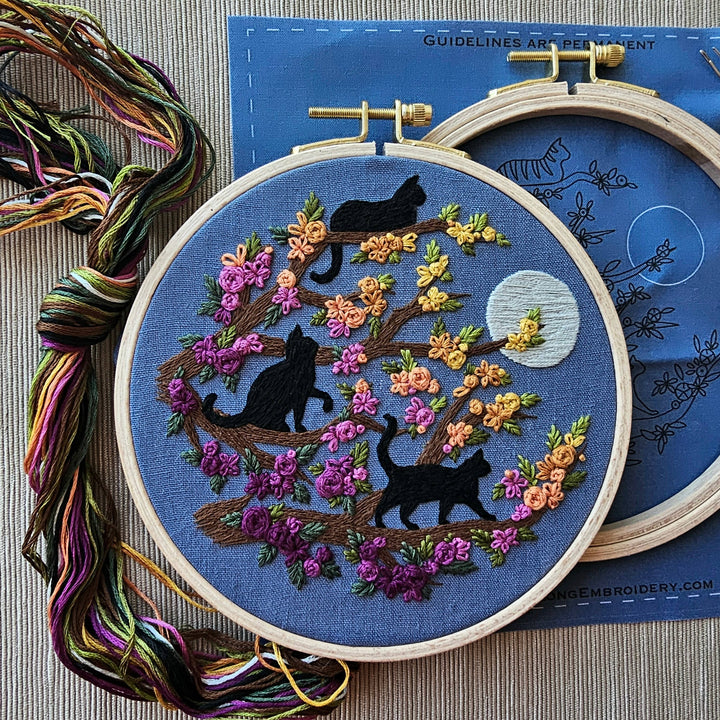 Black Cats &amp; Full Moon Hand Embroidery Kit