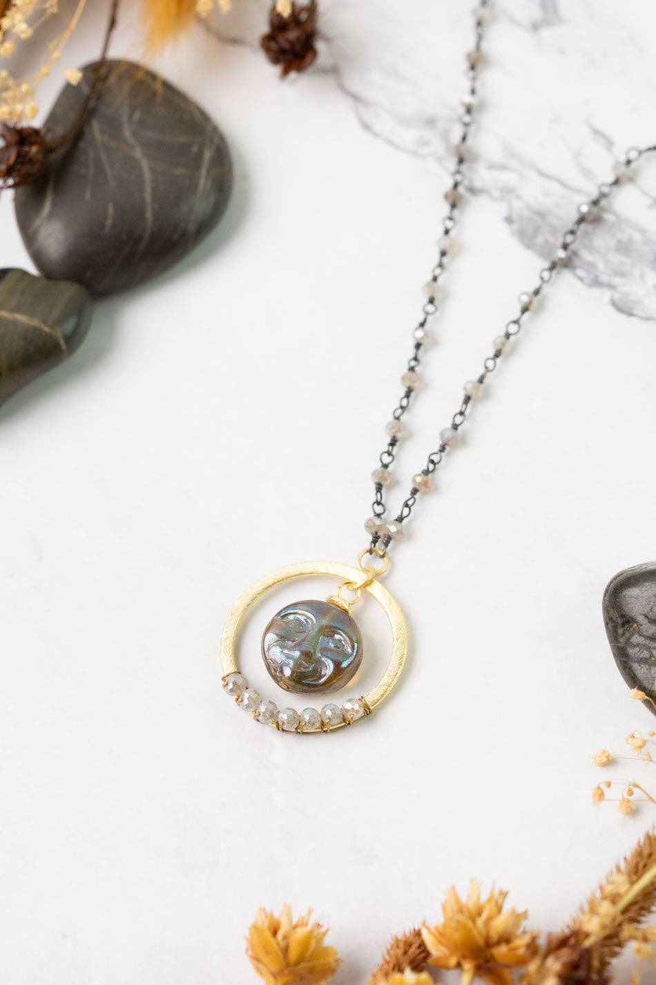 Equinox 18-20" Czech Glass, Moonstone Statement Necklace