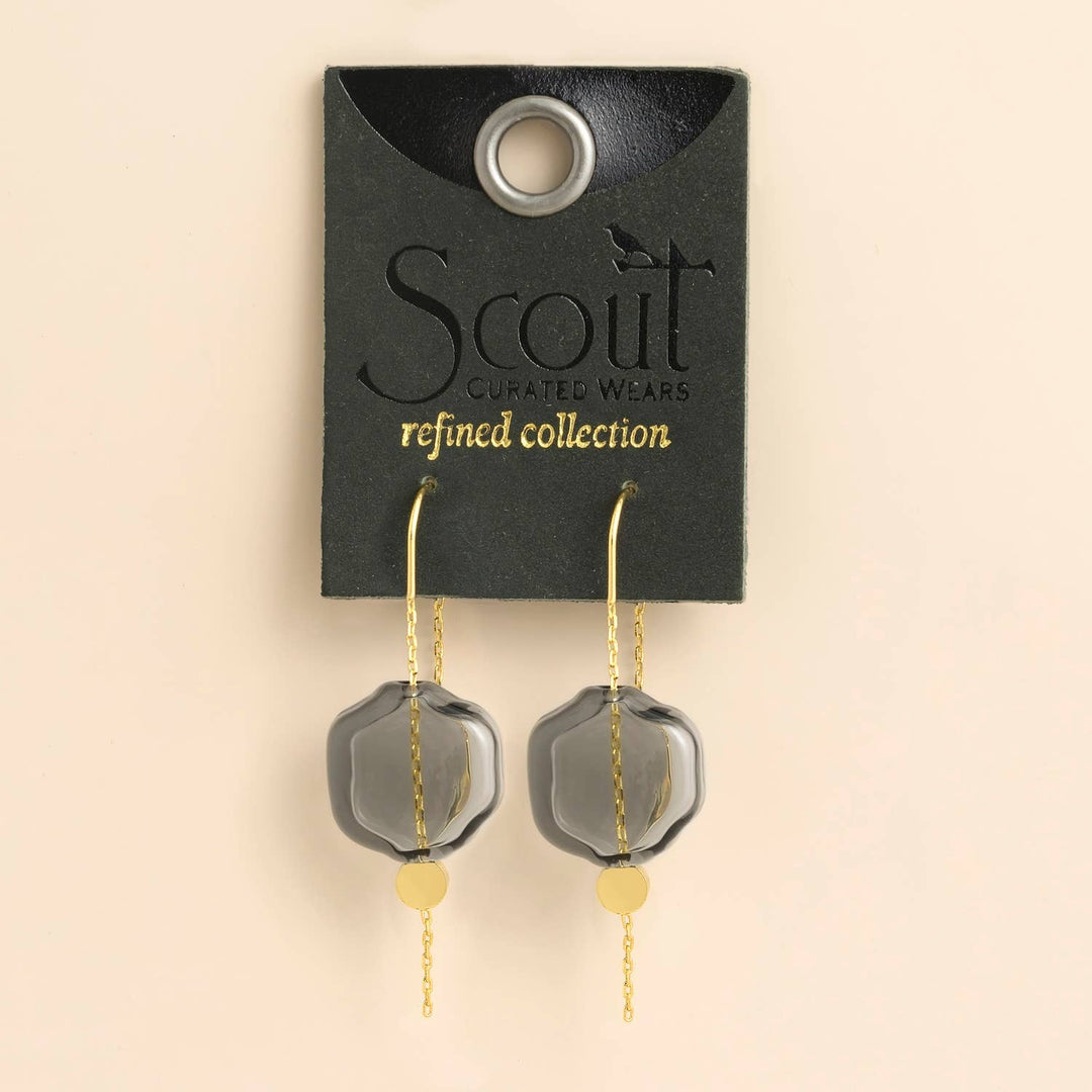 Smoke + Gold Refined Glass Organic Threader Earrings
