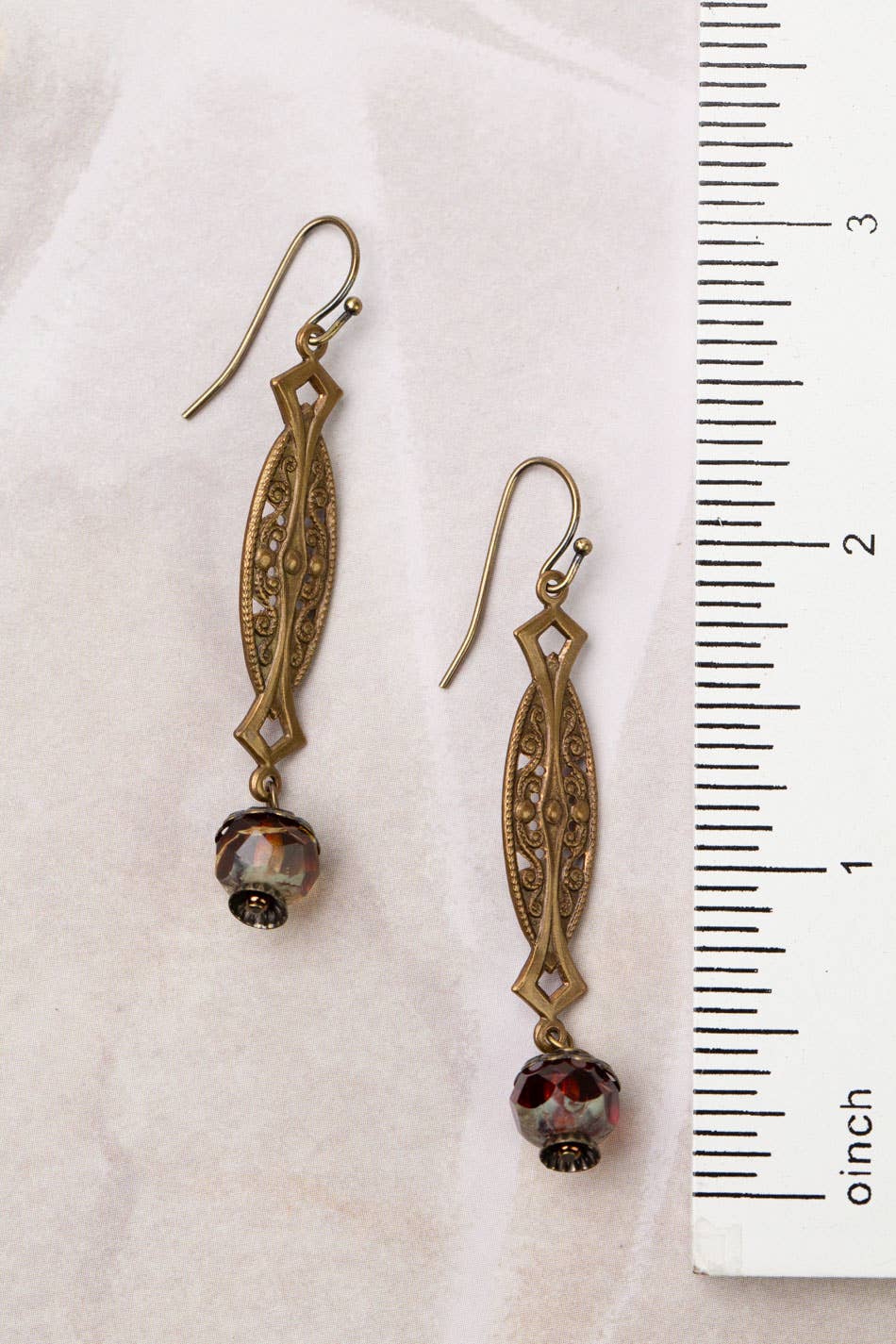 Mauve Czech Glass Dangle Earrings