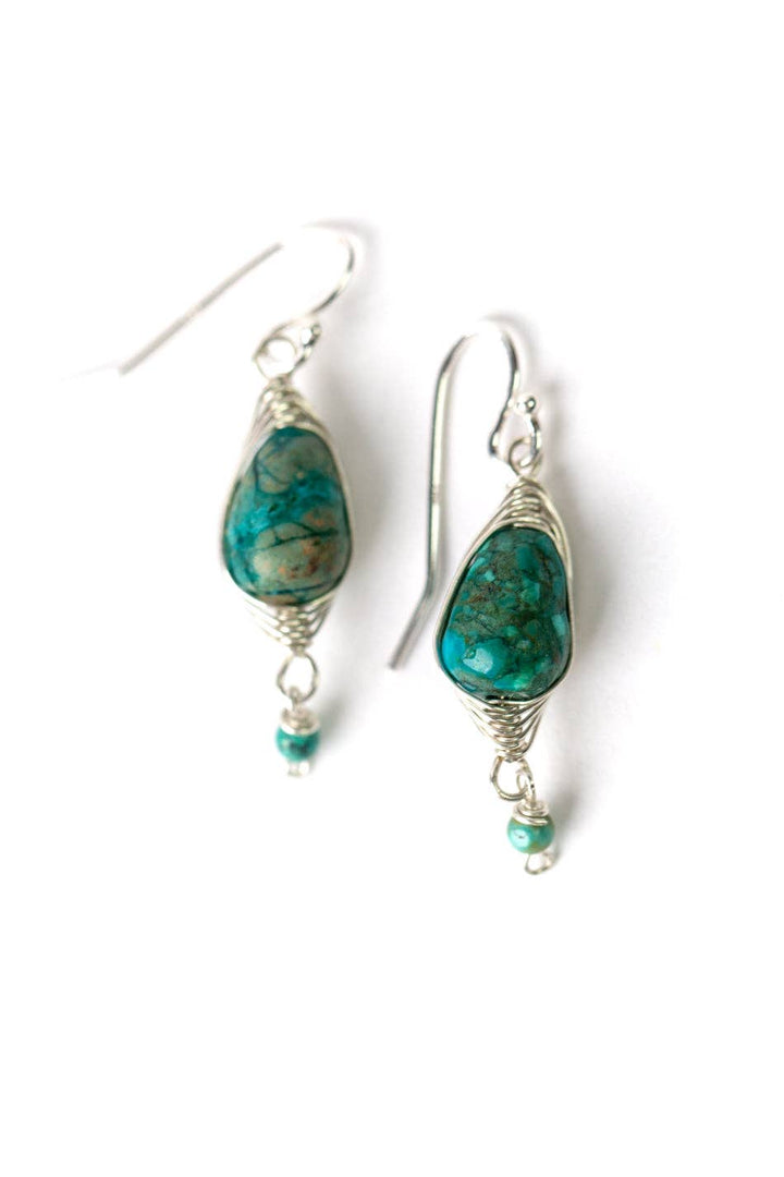 Birthstone December Silver Turquoise Herringbone Shorter Earrings