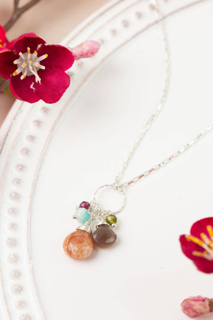 Revolution Moonstone, Sunstone, Amazonite Cluster Necklace