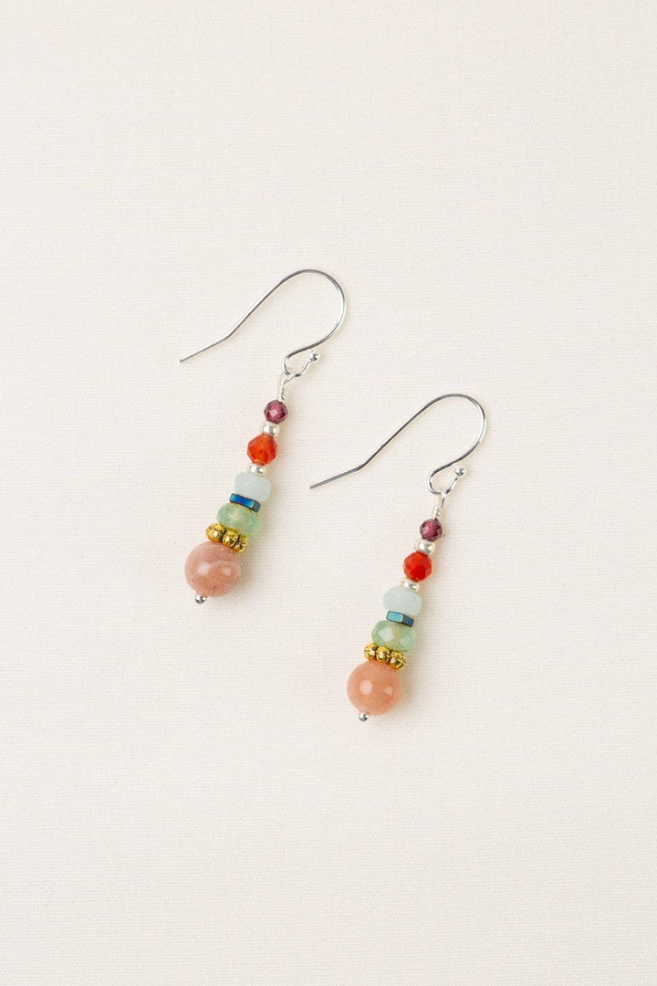 Gentle Breeze Peach Moonstone, Czech Glass, Carnelian Simple Earrings