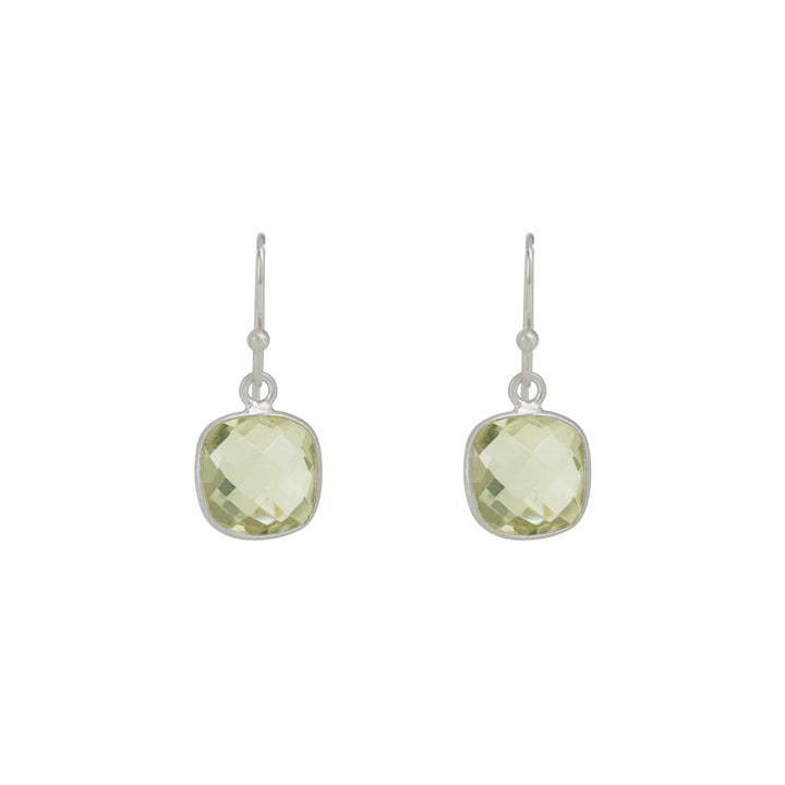 Square Faceted Green Amethyst Earrings in Silver