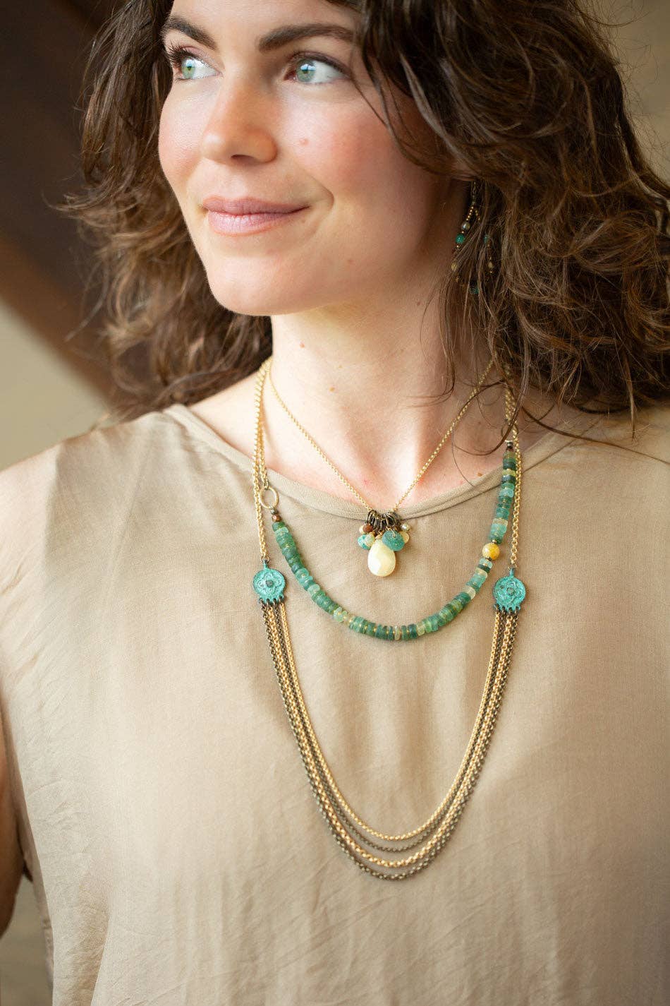 Atlas Honey Opal + Roman Glass Necklace