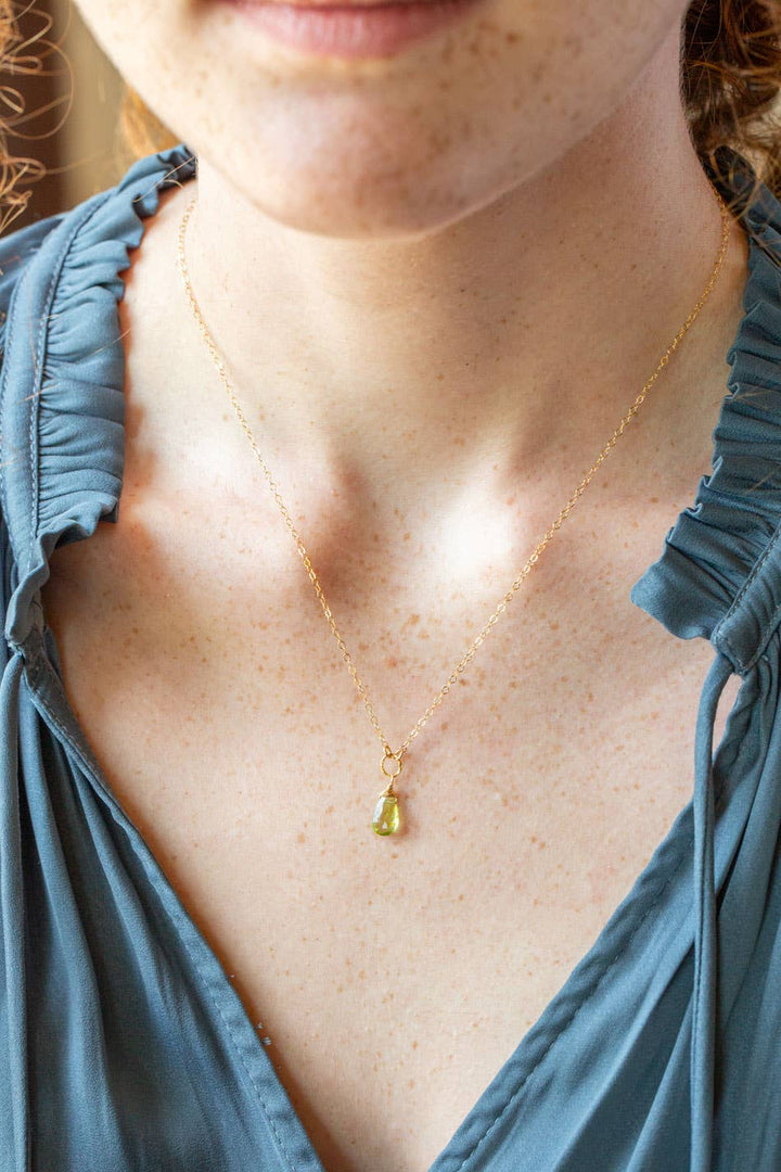 Birthstone August Gold Peridot Solitaire Drop Necklace