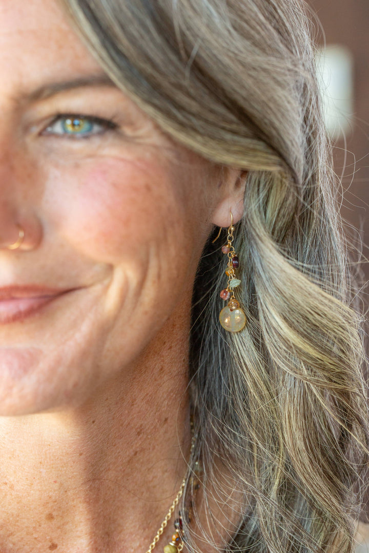 Golden Hour Garnet, Czech Glass, Jasper Dangle Earrings