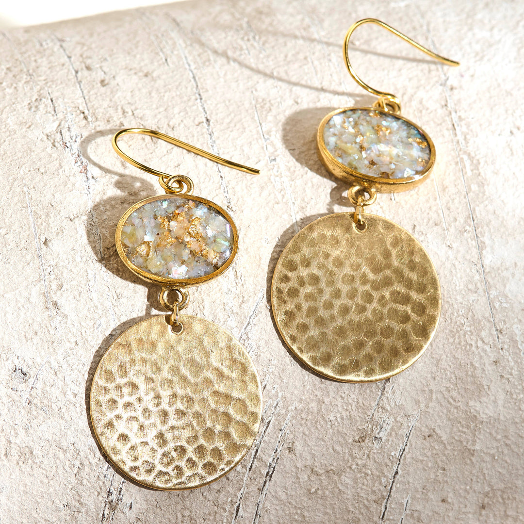The Lola Earrings Crushed Gem Hammered Circle