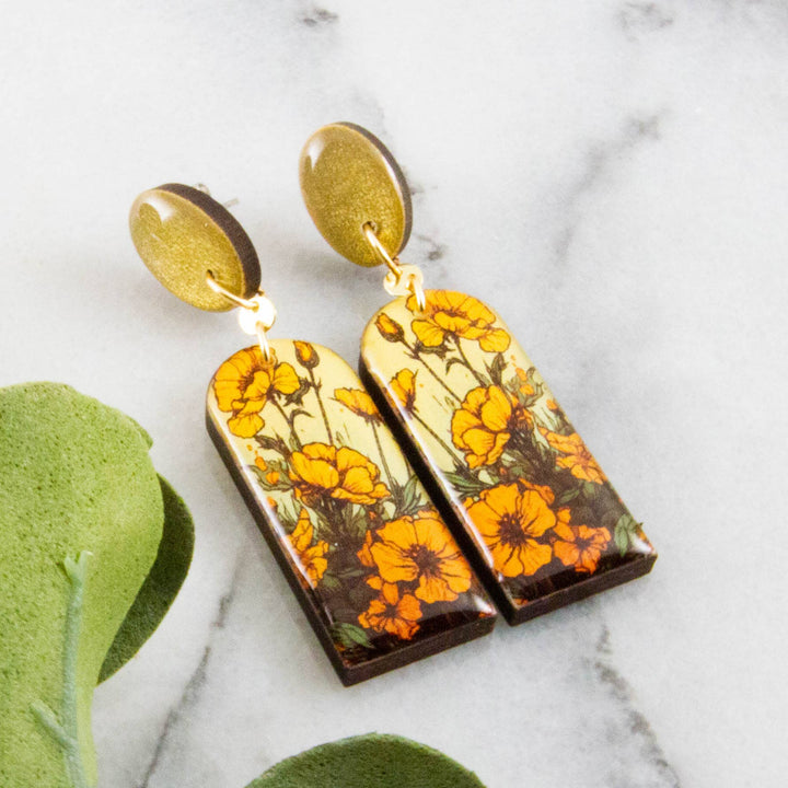 Yellow Poppies Drop Post Earrings