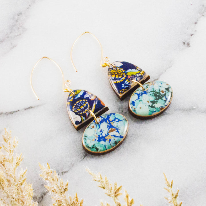 Royal Blue Oval Stacked Earrings