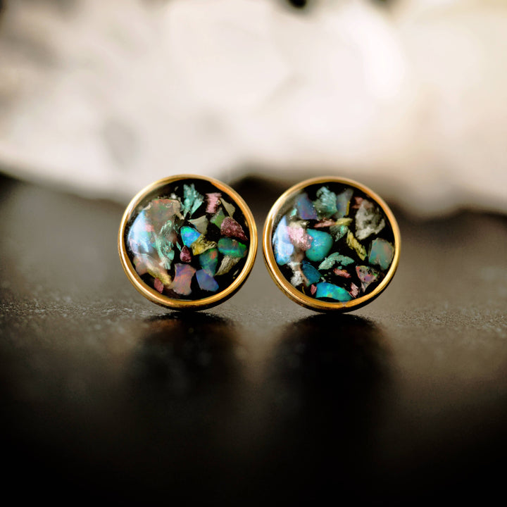 Flower Petal Confetti + Opals Post Earrings