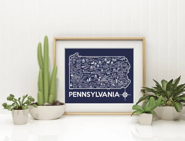 Pennsylvania Map Print Blue And White