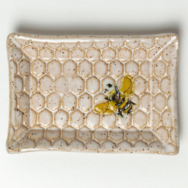 Bee Pattern Ceramic White Trinket Dish