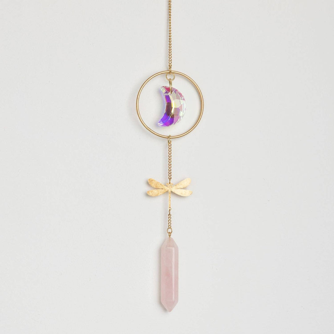 Stone Suncatcher - Dragonfly/Rose Quartz