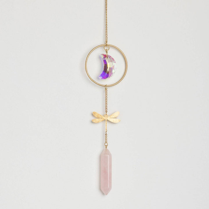 Stone Suncatcher - Dragonfly/Rose Quartz