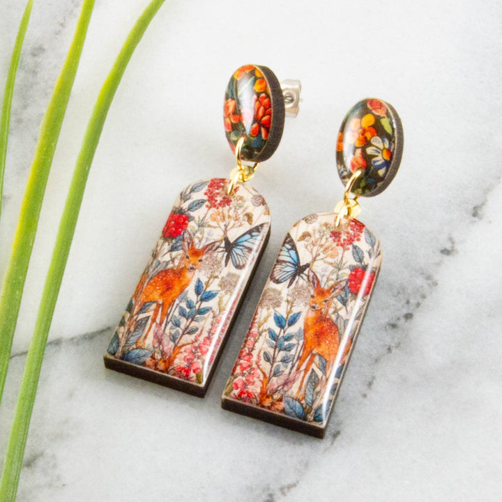 Deer Garden Drop Post Earrings