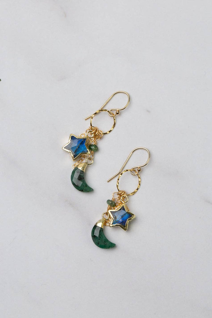 Verdant Emerald Star And Moon Cluster Earrings