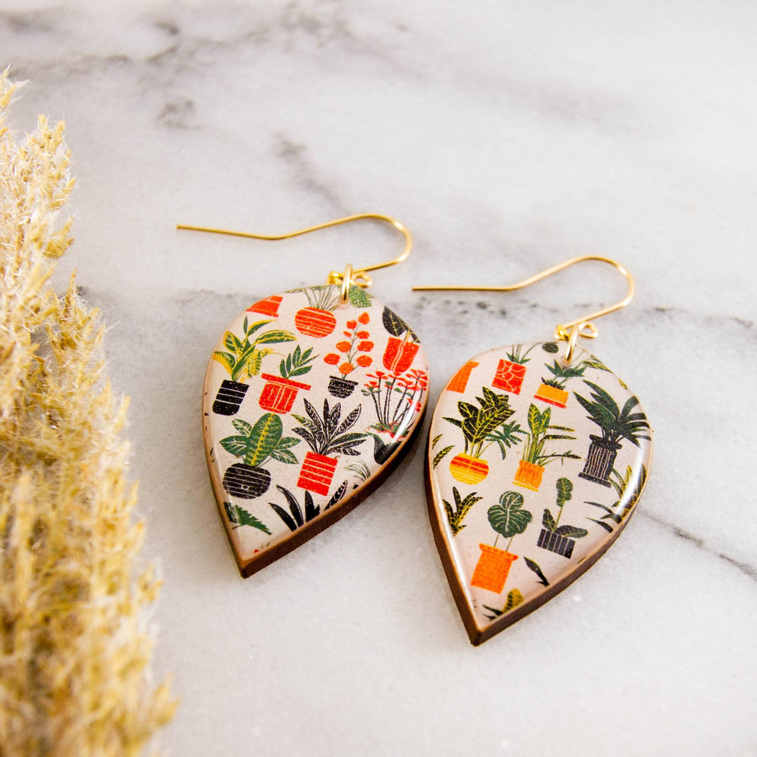 Retro Houseplant Large Leaf Earrings