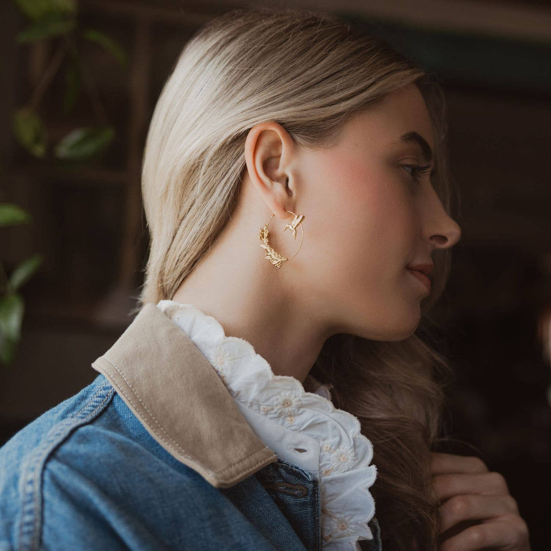 Hummingbird Hoop + Gold Refined Icon Earrings