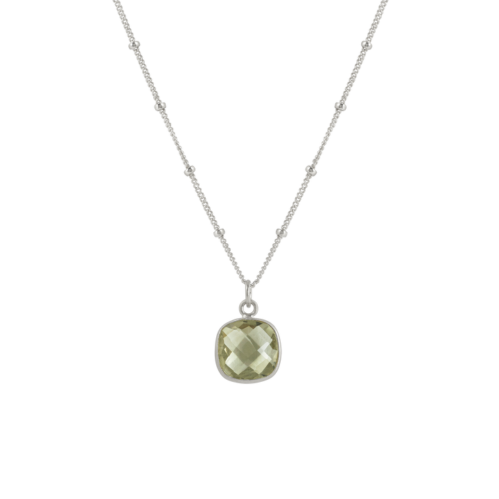 Square Faceted Green Amethyst Necklace in Silver