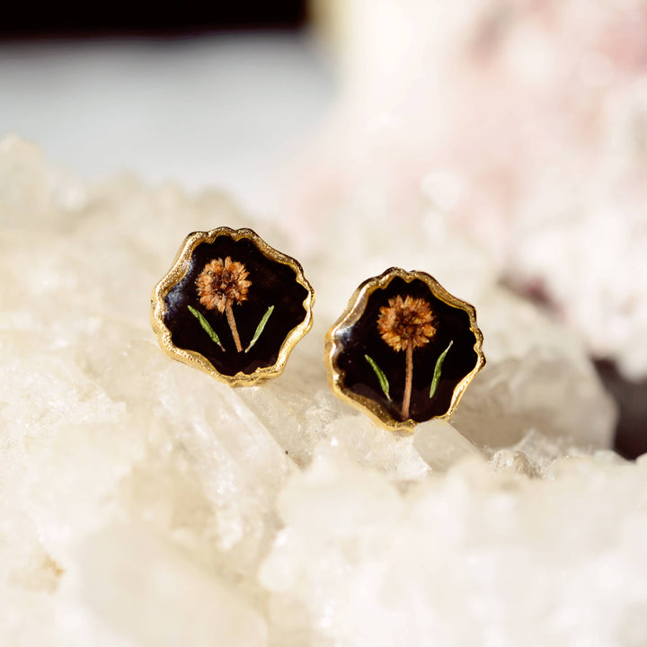 Vintage Style Real Flower Resin Earrings Mimosa Flower