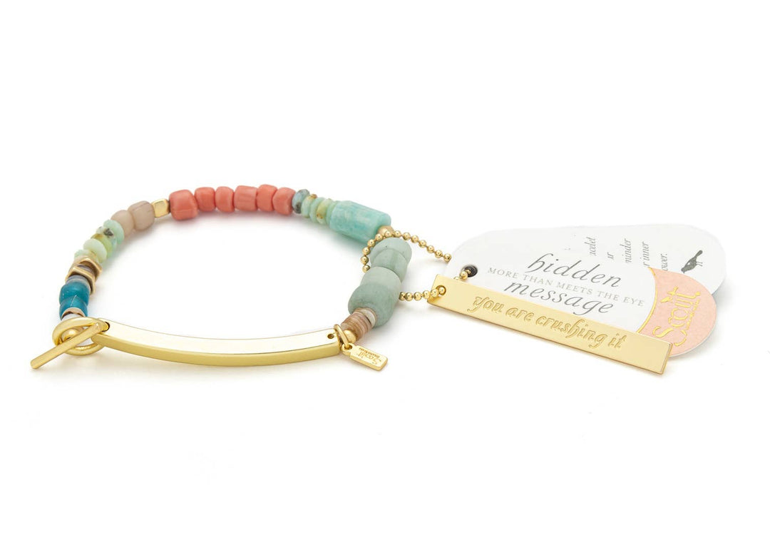 Crushing It Hidden Message Bracelet Amazonite + Gold