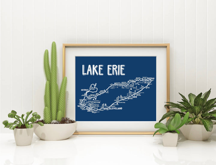 Lake Erie Map Blue Art Print