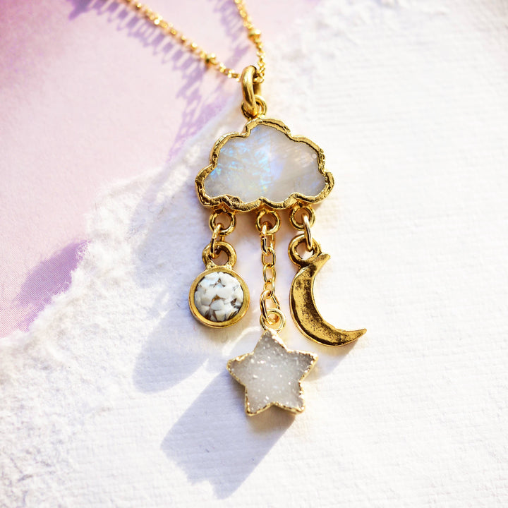 Gemstone Cloud Chandelier Necklace - Mother of Pearl