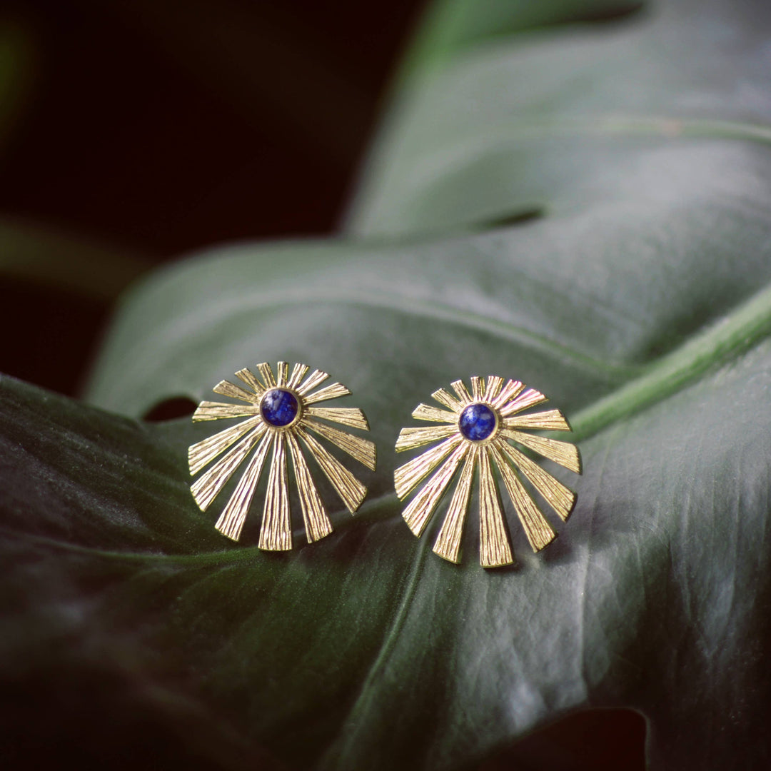 Round Sunburst Earrings Lapis