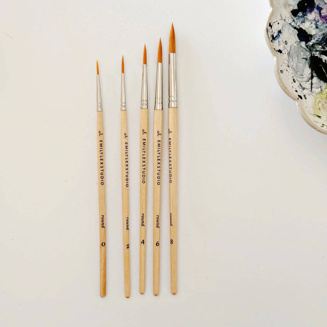Watercolor Paintbrushes: Set of Five Wood Brushes