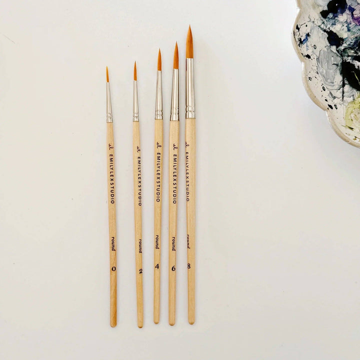 Watercolor Paintbrushes: Set of Five Wood Brushes