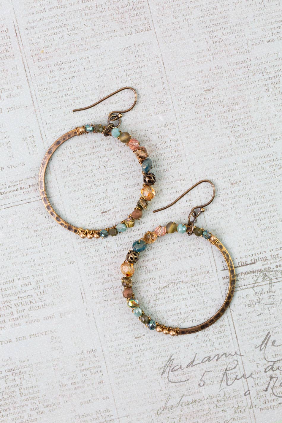 Crisp Autumn Czech Glass, Crystal Hoop Earrings
