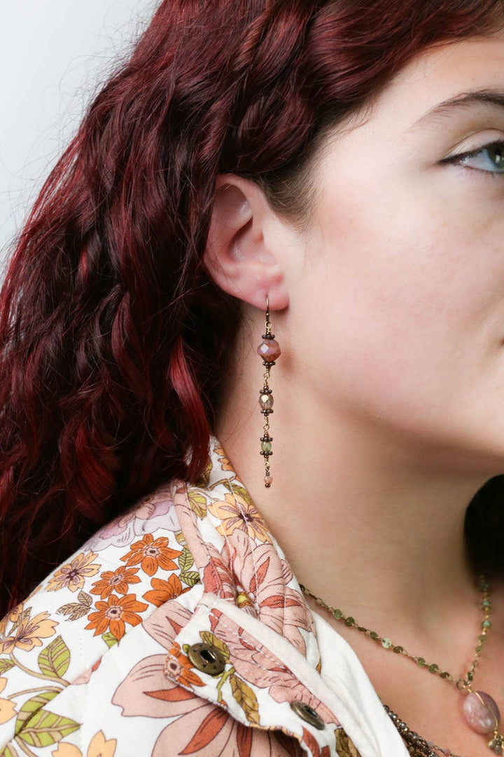 Mauve Czech Glass Cascading Dangle Earrings