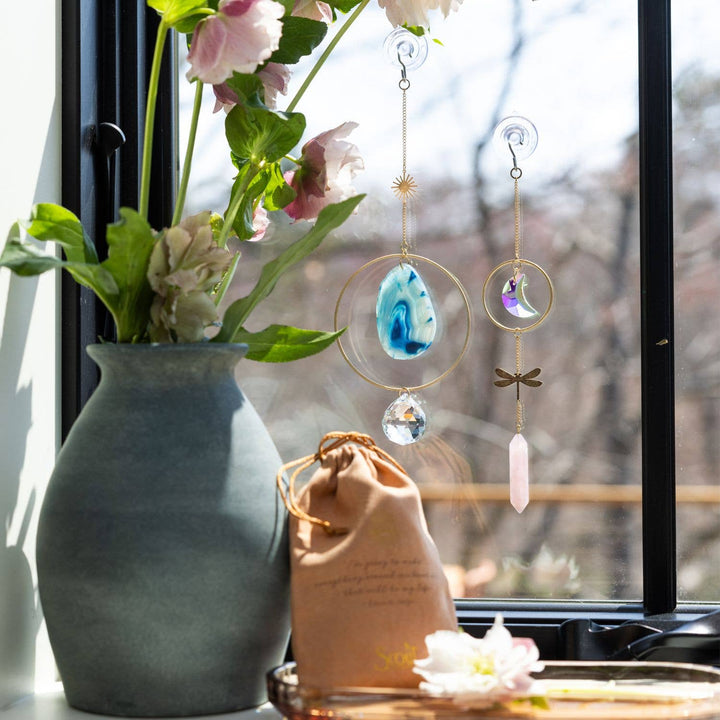 Stone Suncatcher - Dragonfly/Rose Quartz
