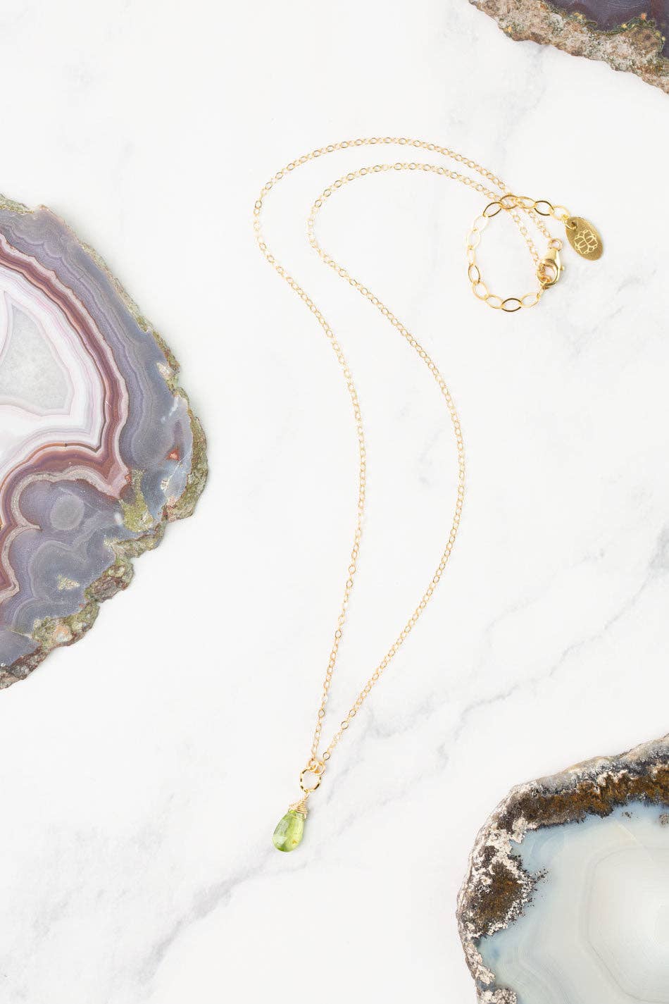 Birthstone August Gold Peridot Solitaire Drop Necklace