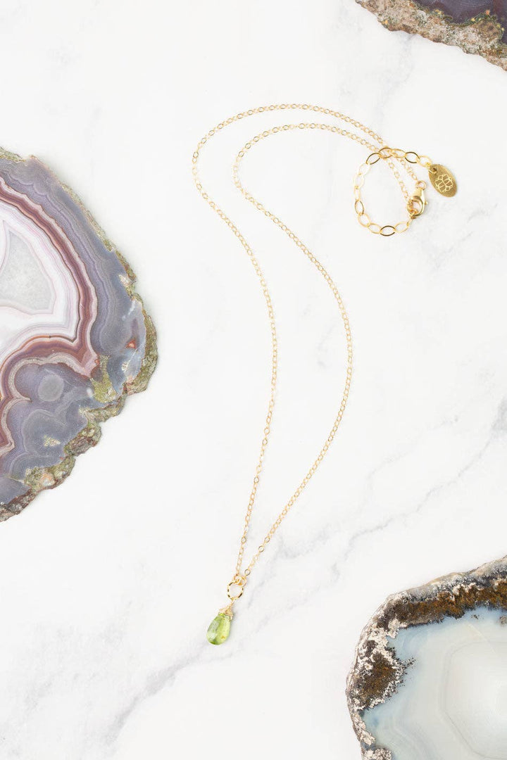 Birthstone August Gold Peridot Solitaire Drop Necklace