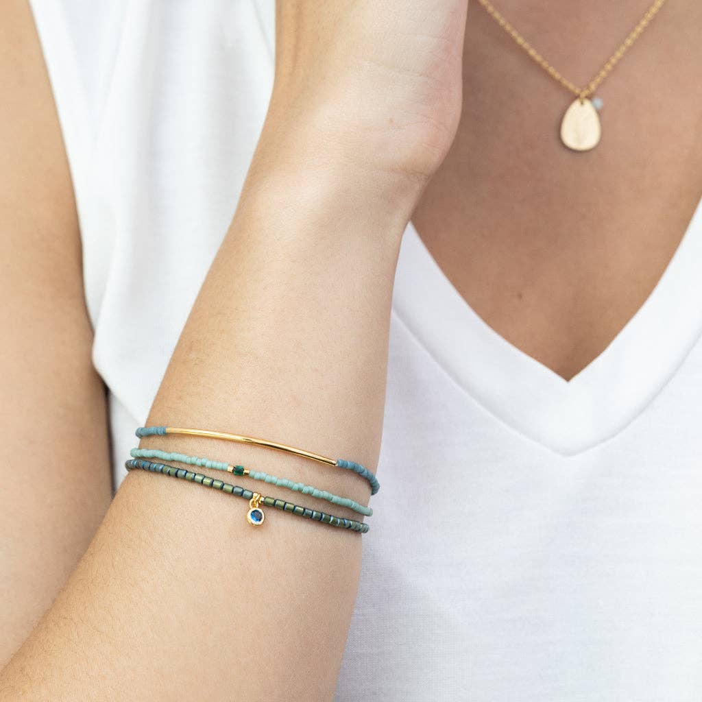 Turquoise+ Gold Tonal Chromacolor Miyuki Bracelet Trio