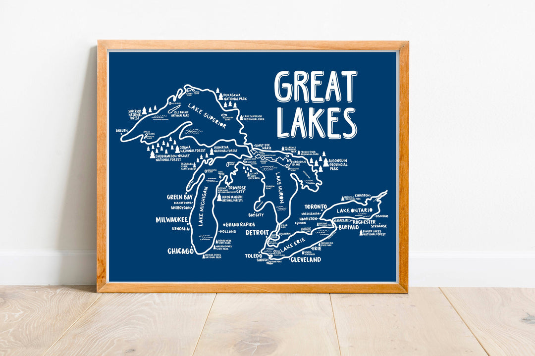 Great Lakes Map Blue
