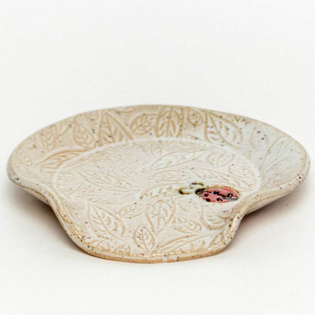 Ladybug Pattern White Ceramic Spoon Rest