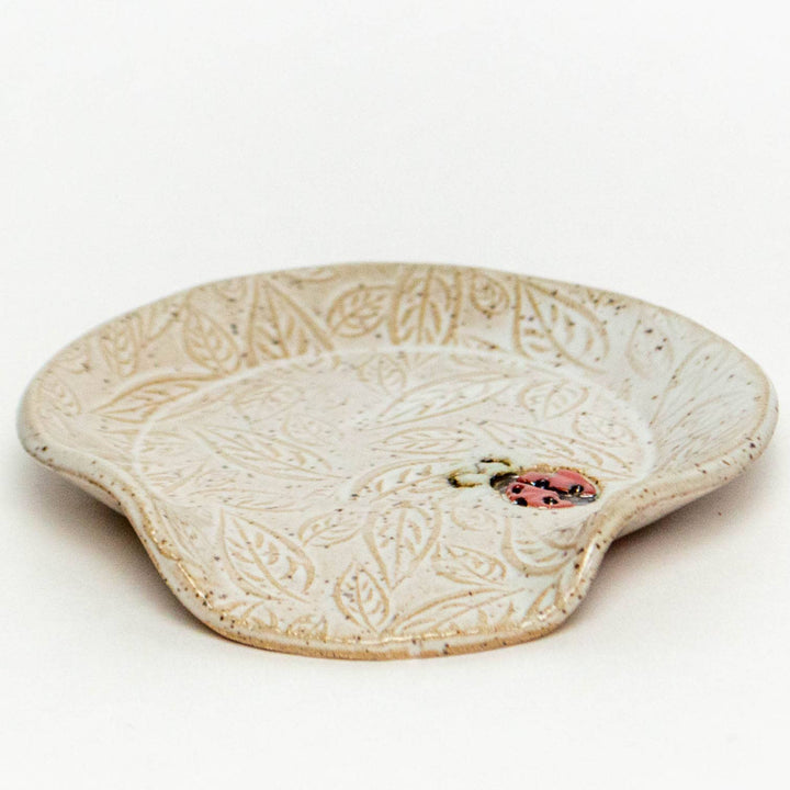 Ladybug Pattern White Ceramic Spoon Rest