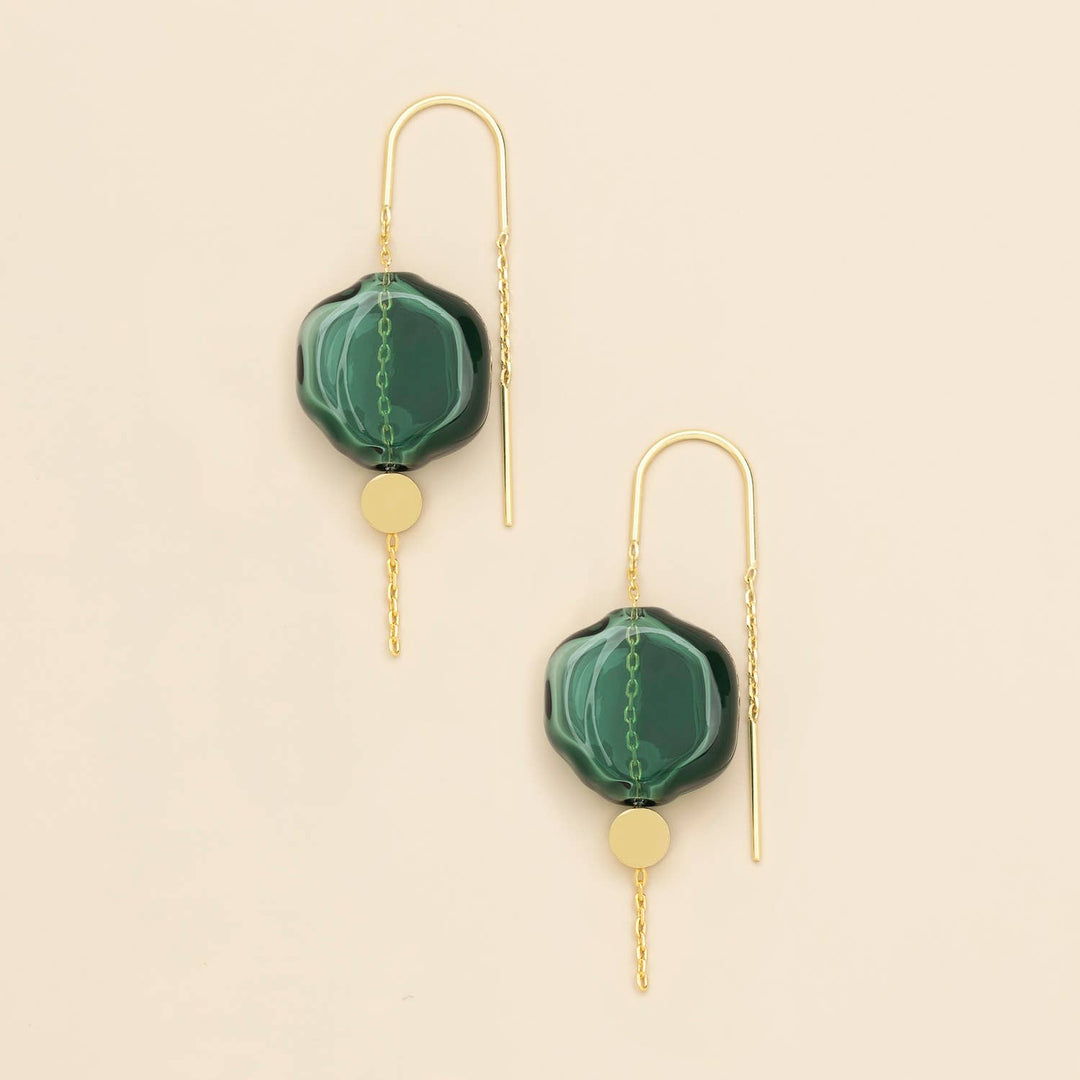 Teal + Gold Refined Glass Organic Threader Earrings