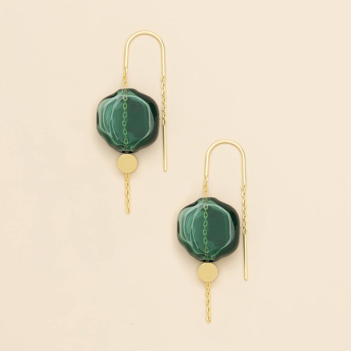 Teal + Gold Refined Glass Organic Threader Earrings